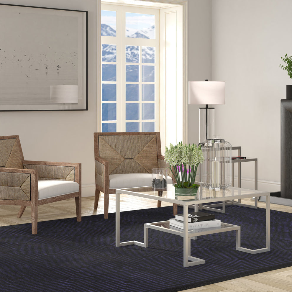 Silver Glass And Steel Square Coffee Table With Shelf By Homeroots | Coffee Tables | Modishstore - 5