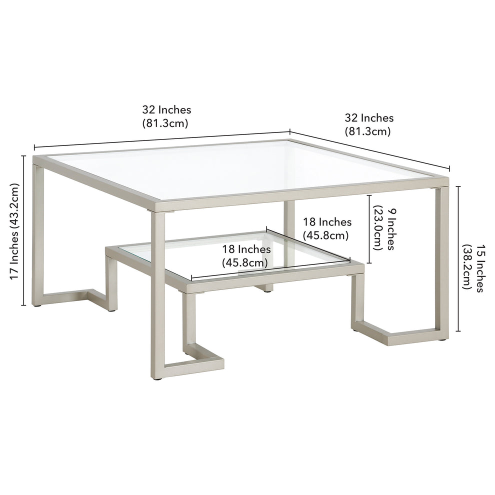 Silver Glass And Steel Square Coffee Table With Shelf By Homeroots | Coffee Tables | Modishstore - 8