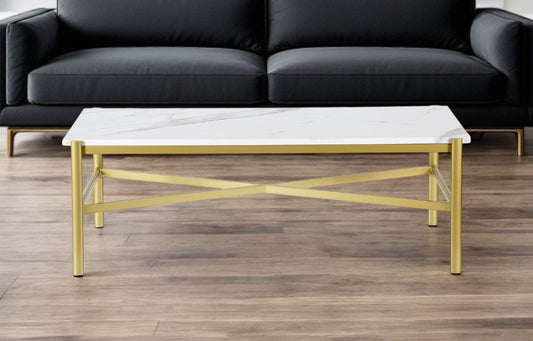 Gold Faux Marble And Steel Coffee Table By Homeroots | Coffee Tables | Modishstore - 1