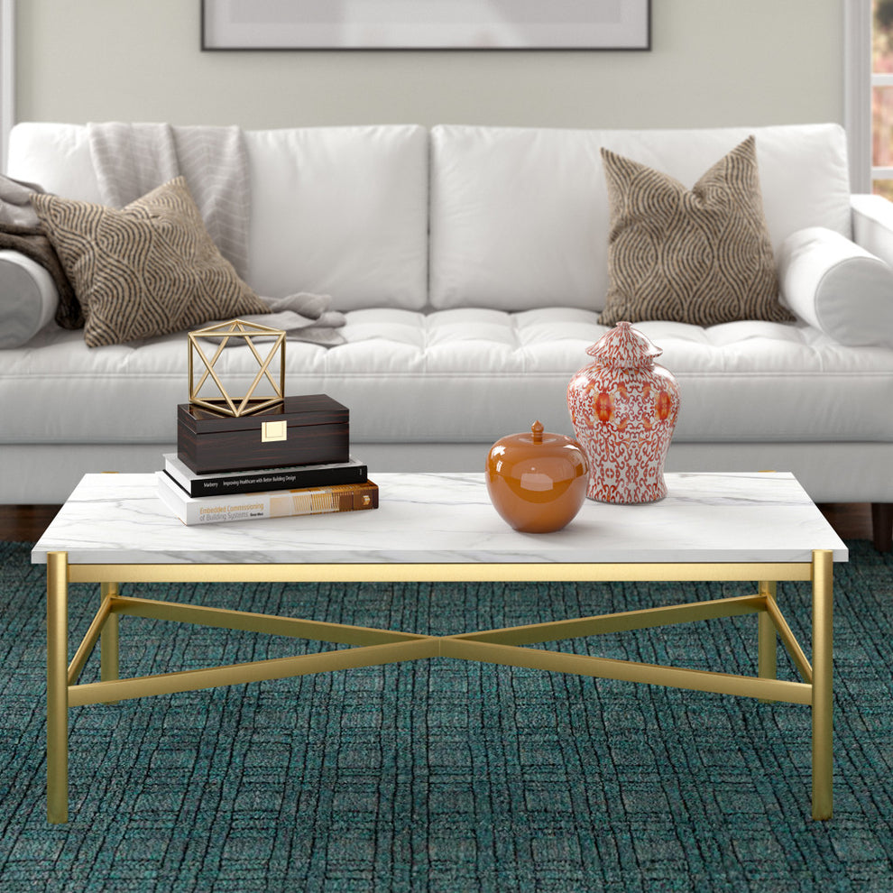 Gold Faux Marble And Steel Coffee Table By Homeroots | Coffee Tables | Modishstore - 4
