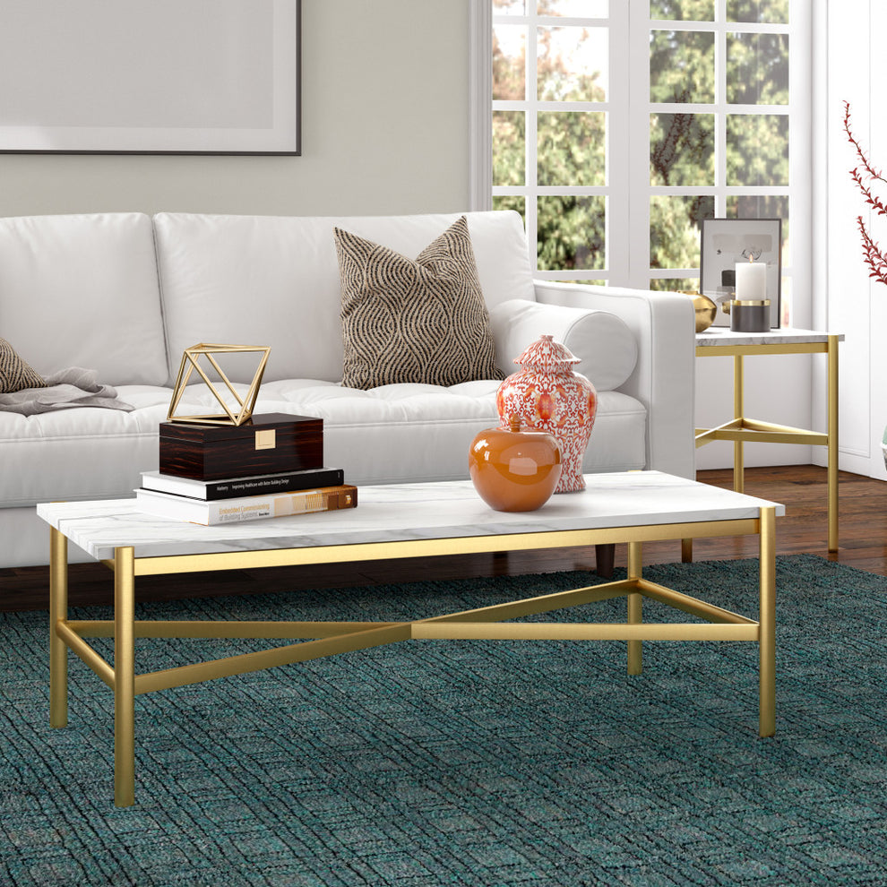 Gold Faux Marble And Steel Coffee Table By Homeroots | Coffee Tables | Modishstore - 5