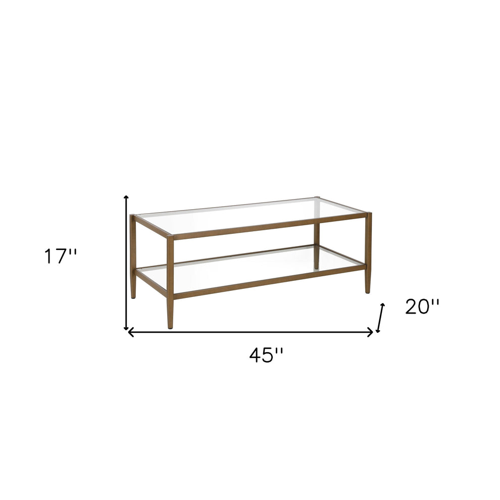 Clear And Antiqued Brass Glass And Metal Coffee Table With Shelf By Homeroots | Coffee Tables | Modishstore - 8