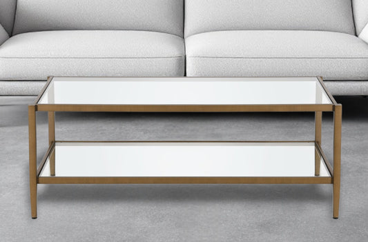 Clear And Antiqued Brass Glass And Metal Coffee Table With Shelf By Homeroots | Coffee Tables | Modishstore - 1