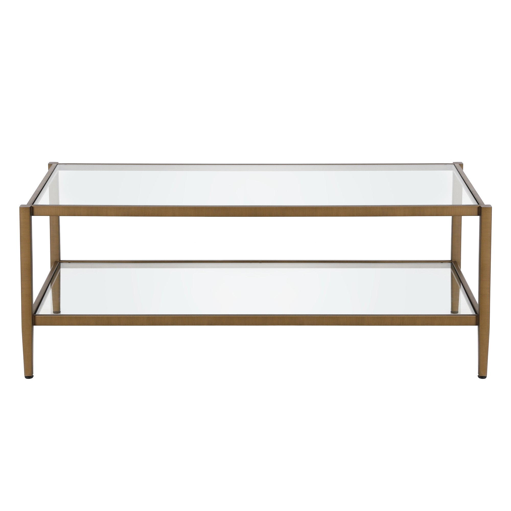 Clear And Antiqued Brass Glass And Metal Coffee Table With Shelf - Thumbnail 2