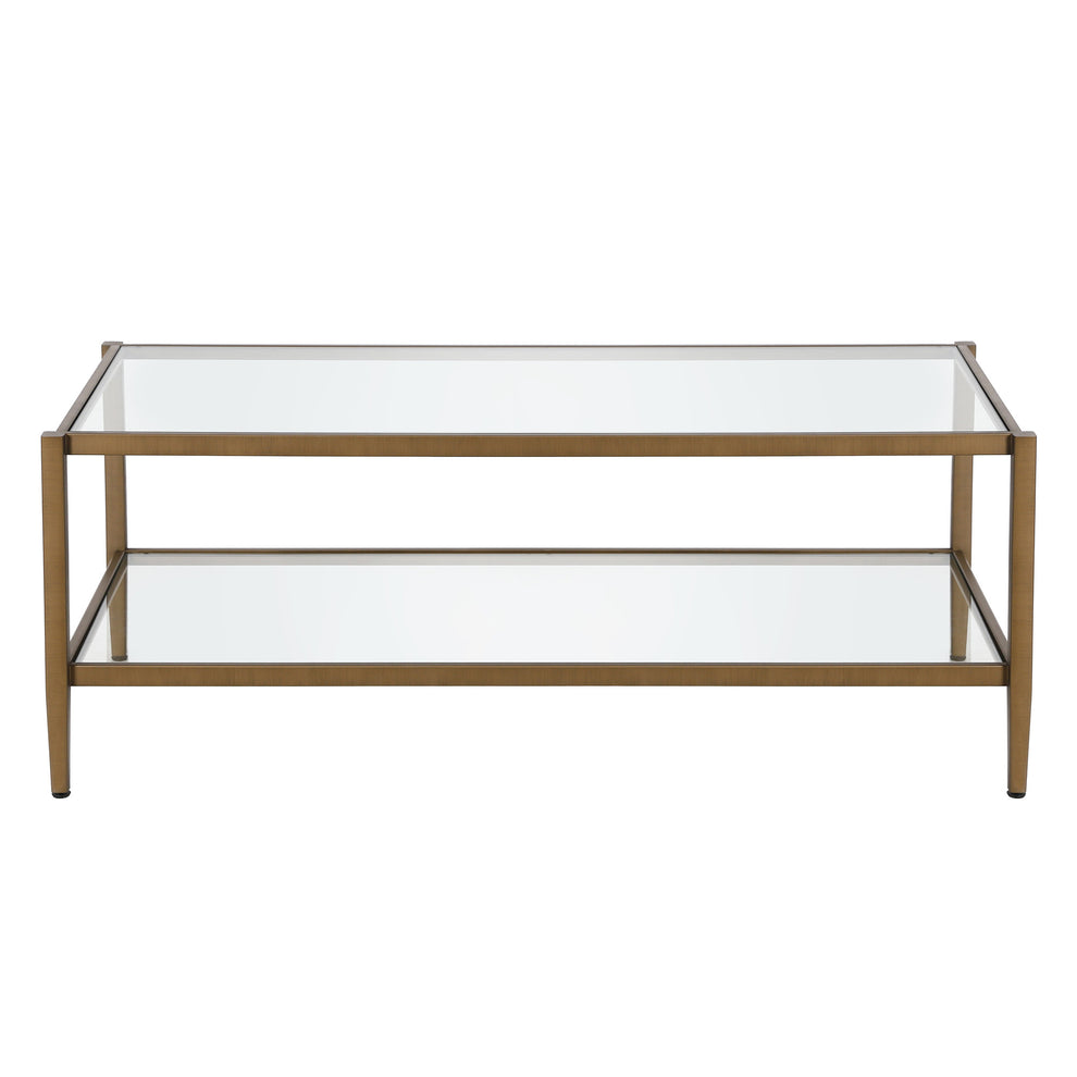 Clear And Antiqued Brass Glass And Metal Coffee Table With Shelf By Homeroots | Coffee Tables | Modishstore - 2