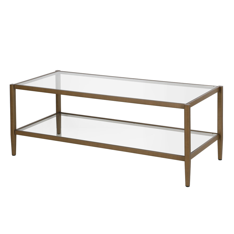 Clear And Antiqued Brass Glass And Metal Coffee Table With Shelf By Homeroots | Coffee Tables | Modishstore - 3