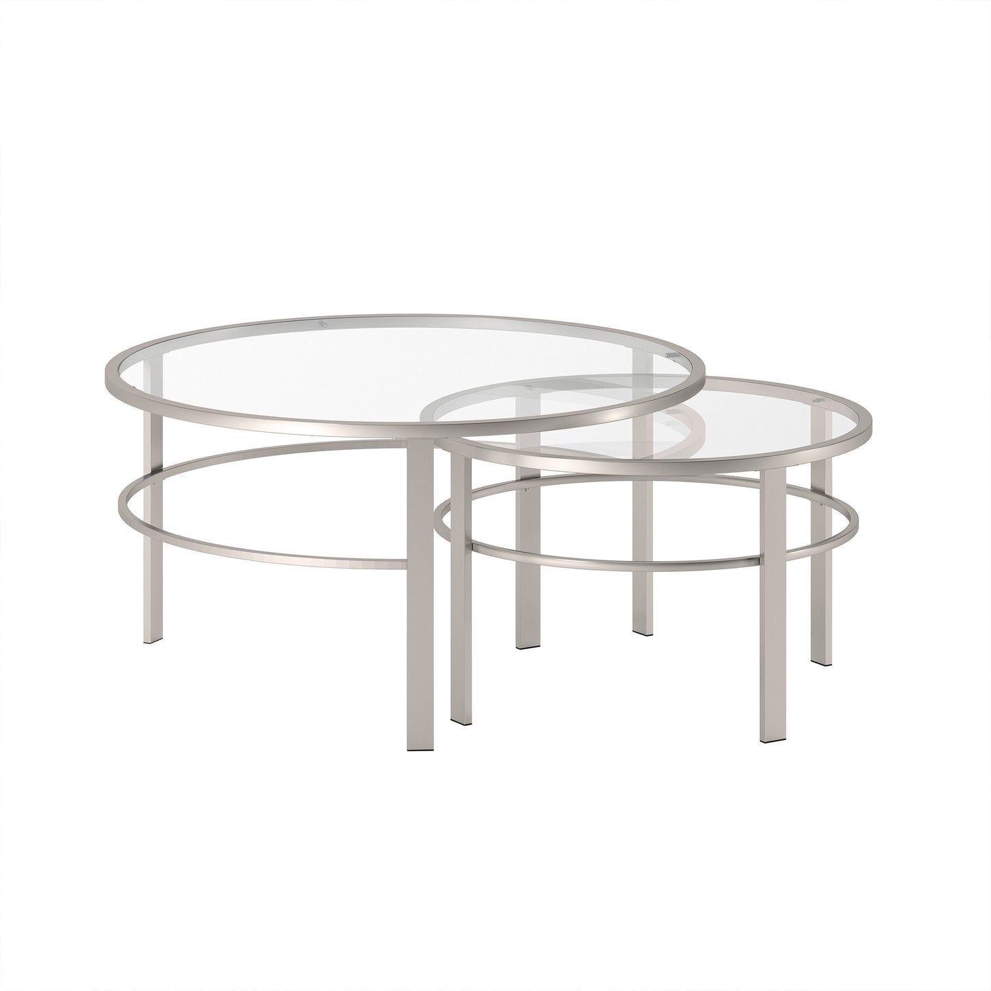 Set of Two Clear and Silver Glass And Steel Round Nested Coffee Tables By Homeroots | Coffee Tables | Modishstore - 1