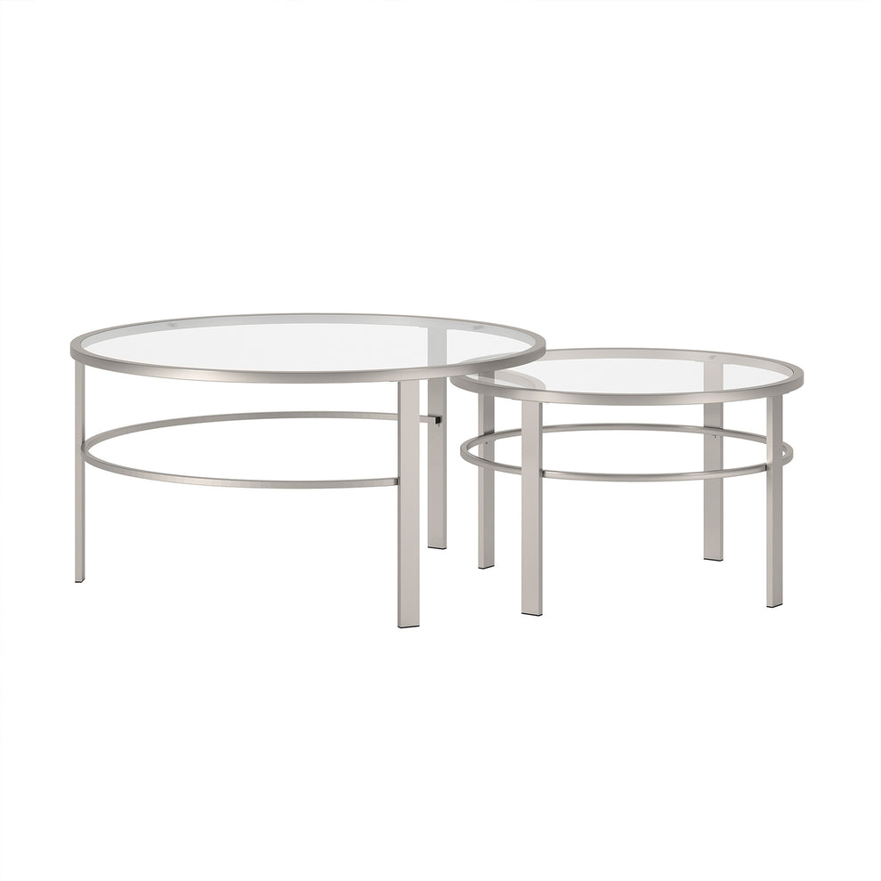 Set of Two Clear and Silver Glass And Steel Round Nested Coffee Tables By Homeroots | Coffee Tables | Modishstore - 8