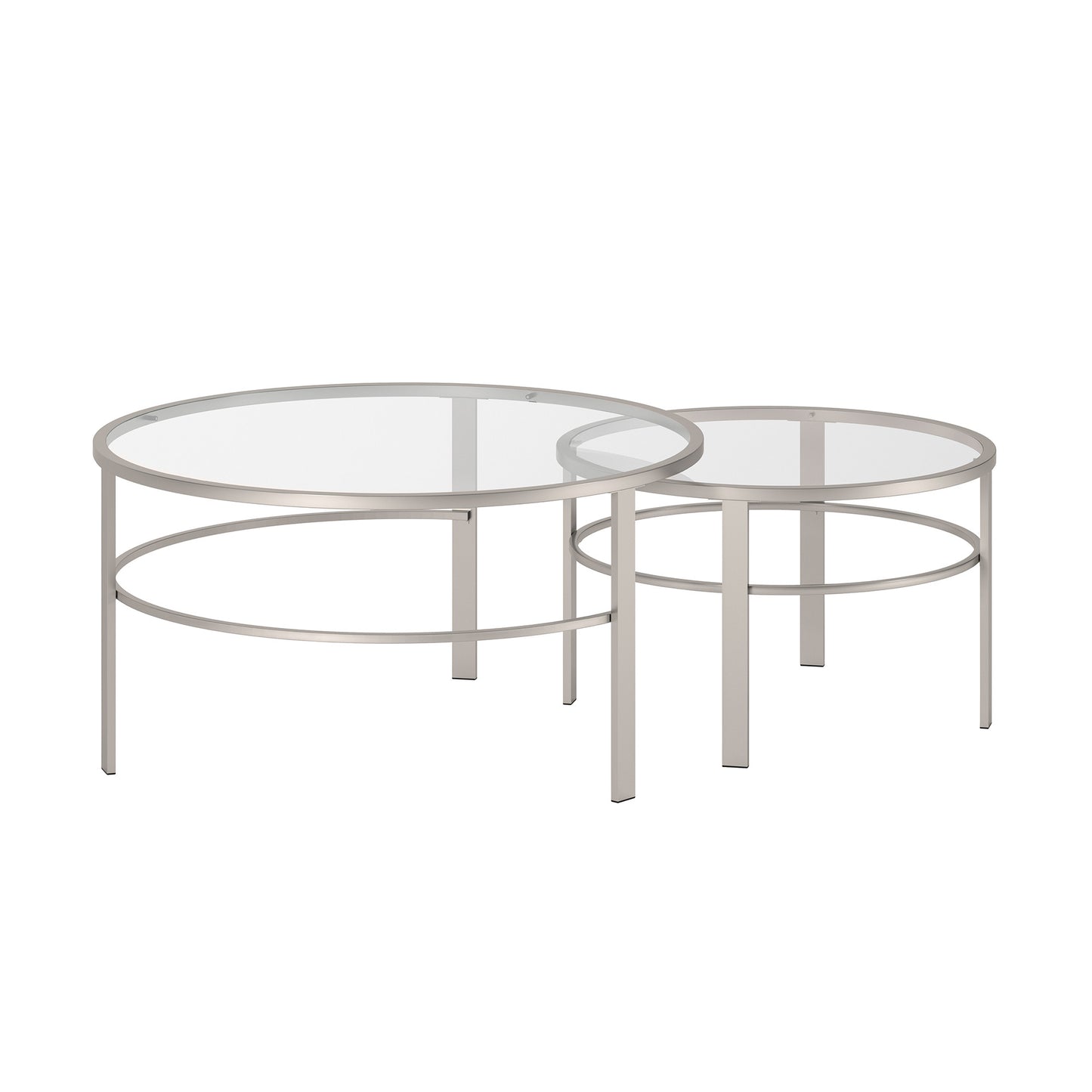 Set of Two Clear and Silver Glass And Steel Round Nested Coffee Tables By Homeroots | Coffee Tables | Modishstore - 2
