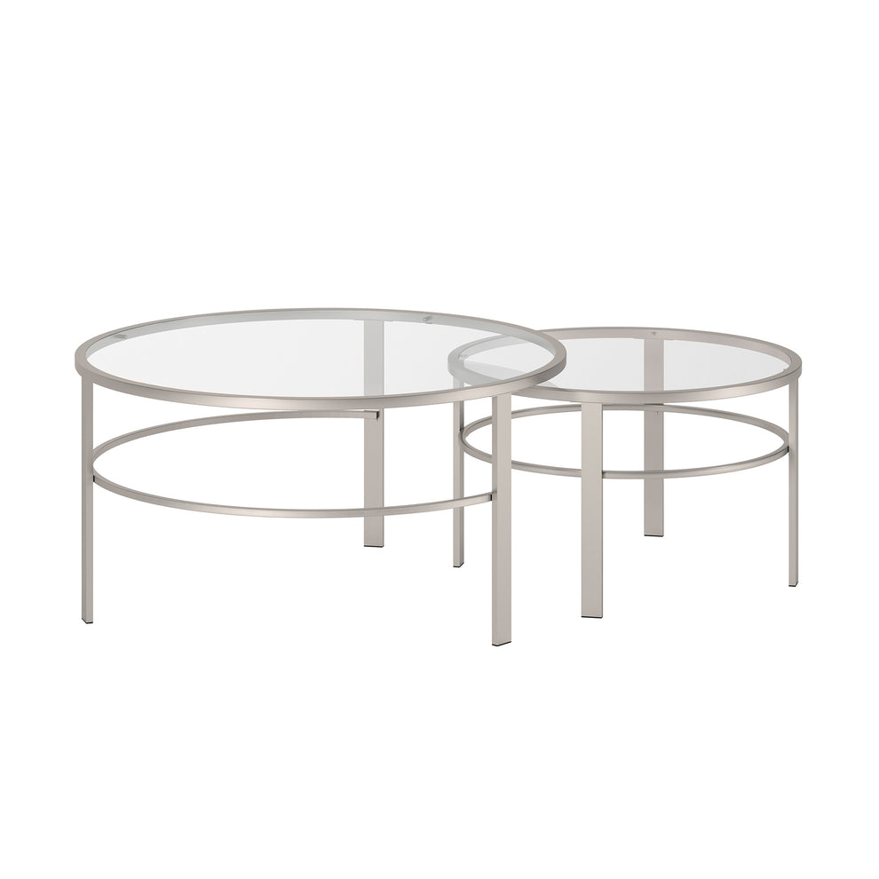 Set of Two Clear and Silver Glass And Steel Round Nested Coffee Tables By Homeroots | Coffee Tables | Modishstore - 2