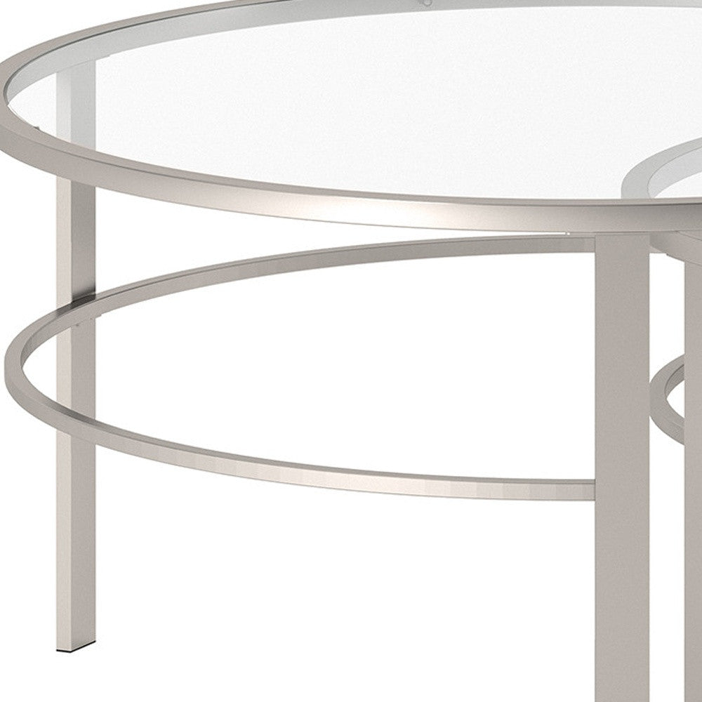Set of Two Clear and Silver Glass And Steel Round Nested Coffee Tables By Homeroots | Coffee Tables | Modishstore - 3