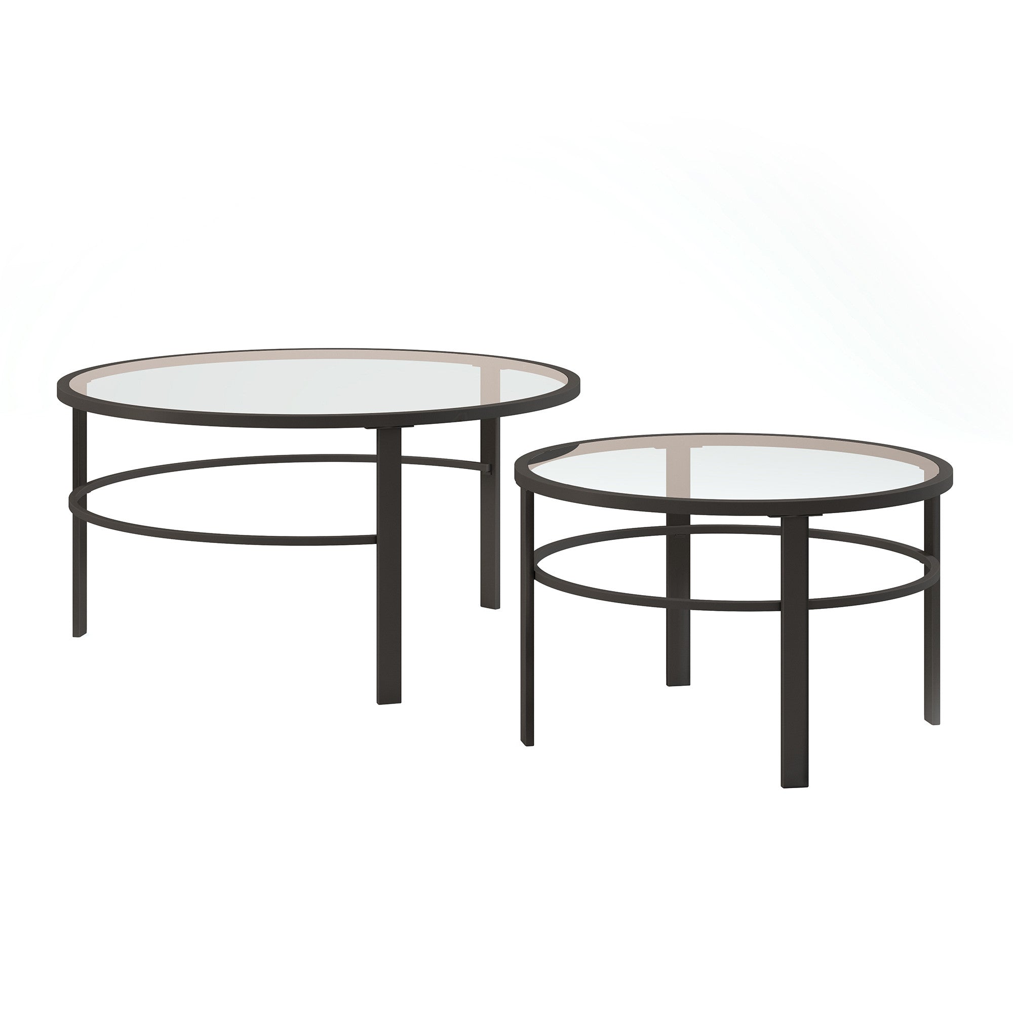 Set of Two Clear and Black Glass and Steel Round Nested Coffee Tables - Thumbnail 4