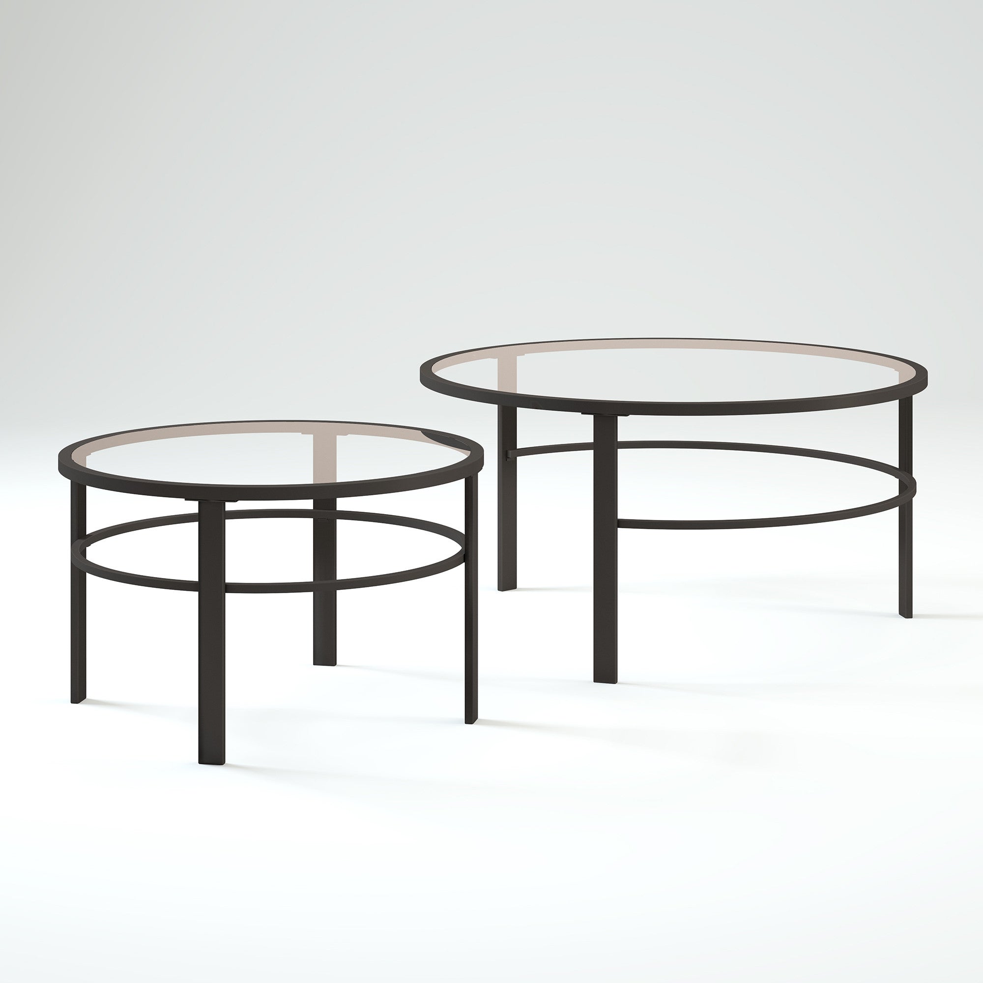 Set of Two Clear and Black Glass and Steel Round Nested Coffee Tables - Thumbnail 5