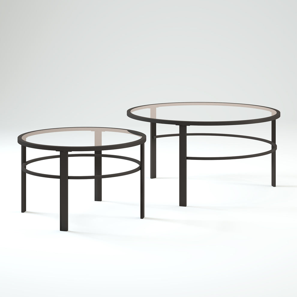 Set of Two Clear And Black Glass And Steel Round Nested Coffee Tables By Homeroots | Coffee Tables | Modishstore - 4