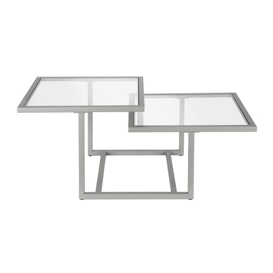 Silver Glass And Steel Square Coffee Table With Two Shelves By Homeroots | Coffee Tables | Modishstore - 1