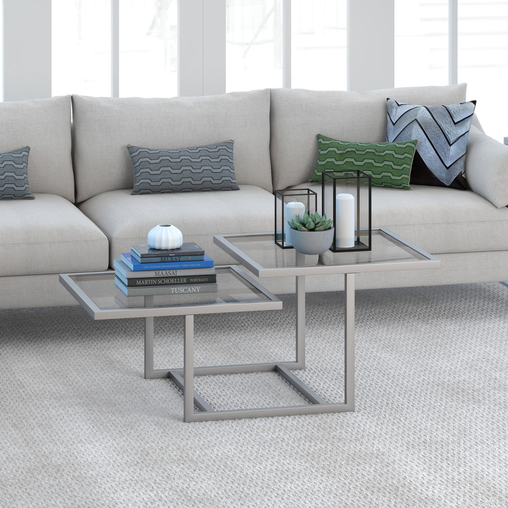 Silver Glass And Steel Square Coffee Table With Two Shelves By Homeroots | Coffee Tables | Modishstore - 4