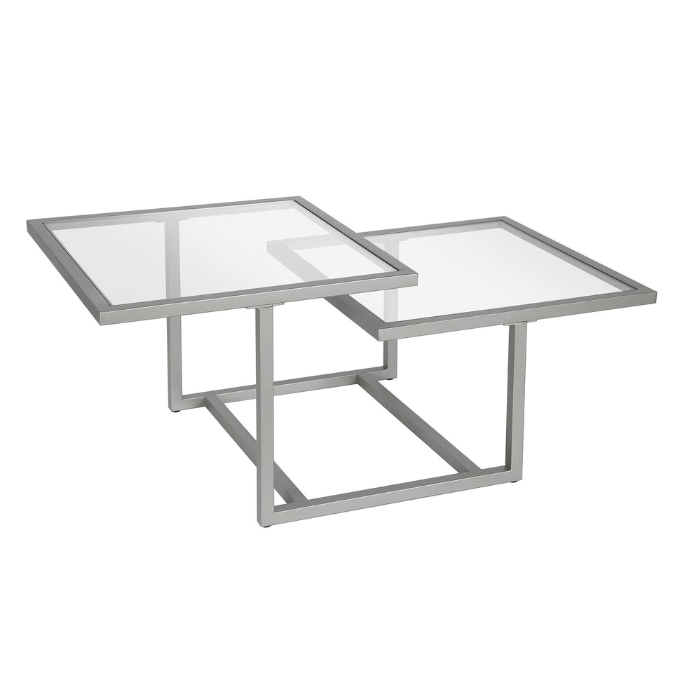 Silver Glass And Steel Square Coffee Table With Two Shelves By Homeroots | Coffee Tables | Modishstore - 2