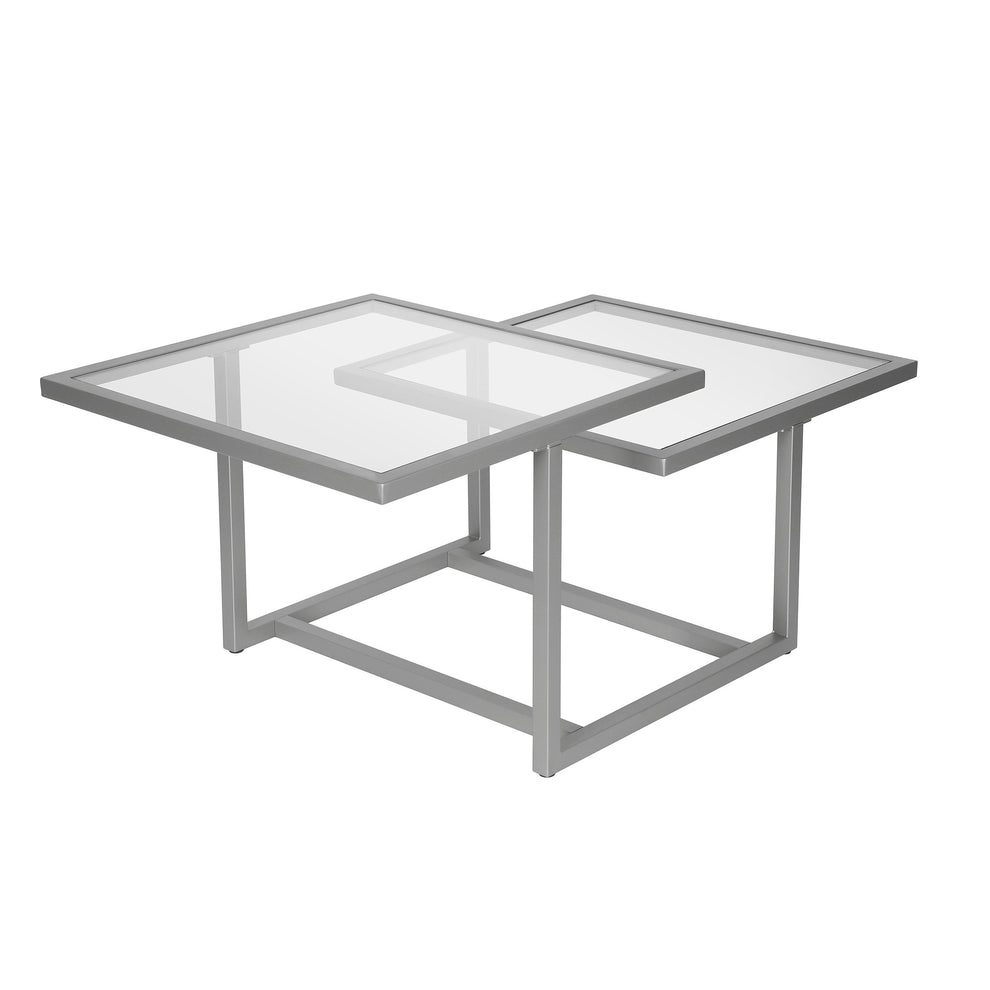 Silver Glass And Steel Square Coffee Table With Two Shelves By Homeroots | Coffee Tables | Modishstore - 3