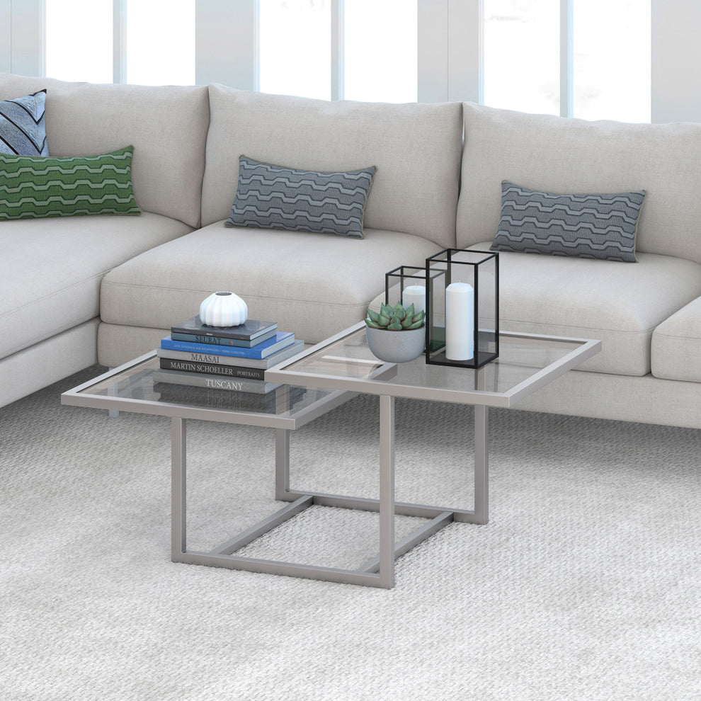 Silver Glass And Steel Square Coffee Table With Two Shelves By Homeroots | Coffee Tables | Modishstore - 6