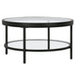 Clear And Black Glass And Steel Round Coffee Table With Shelf By Homeroots | Coffee Tables | Modishstore - 2