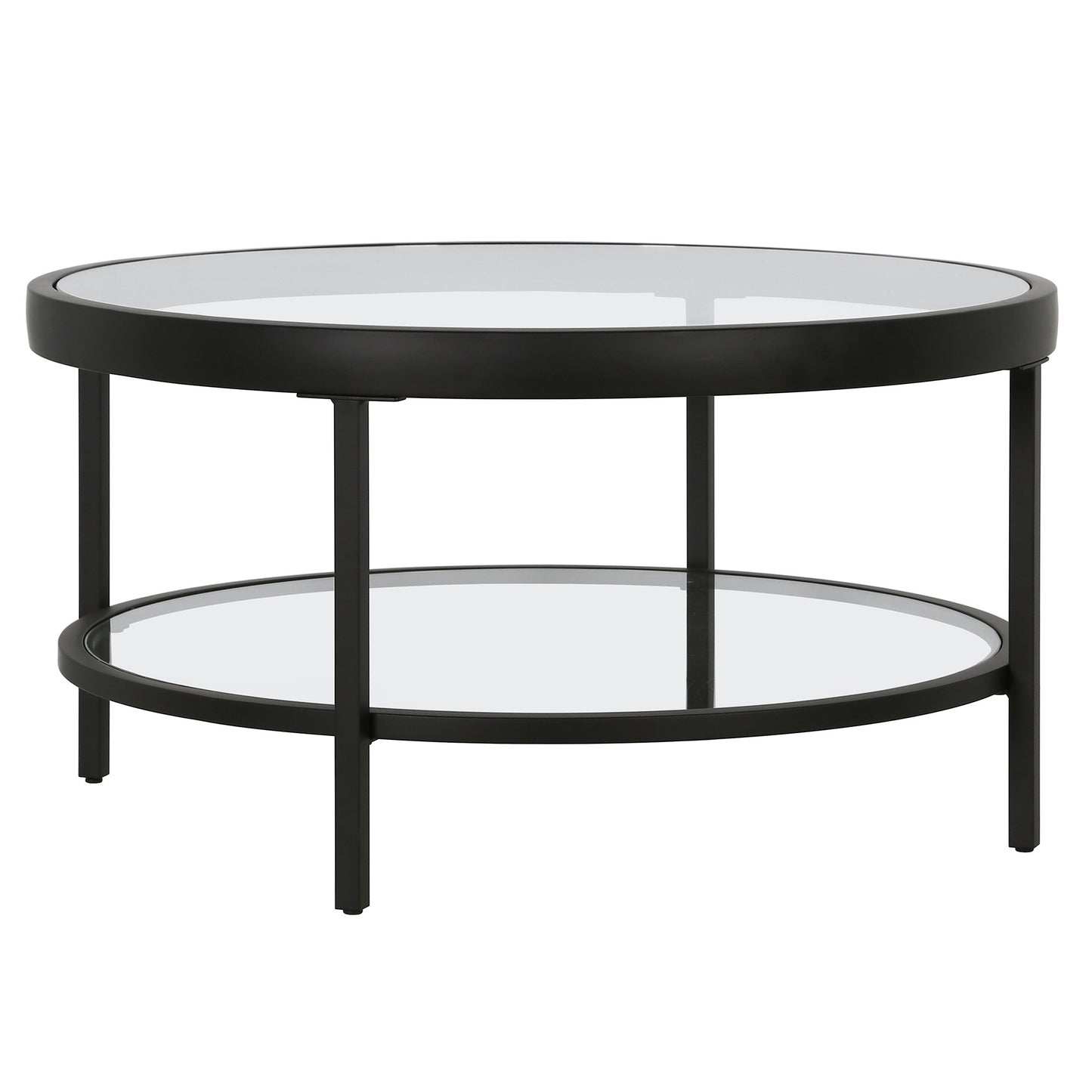Clear And Black Glass And Steel Round Coffee Table With Shelf By Homeroots | Coffee Tables | Modishstore - 2