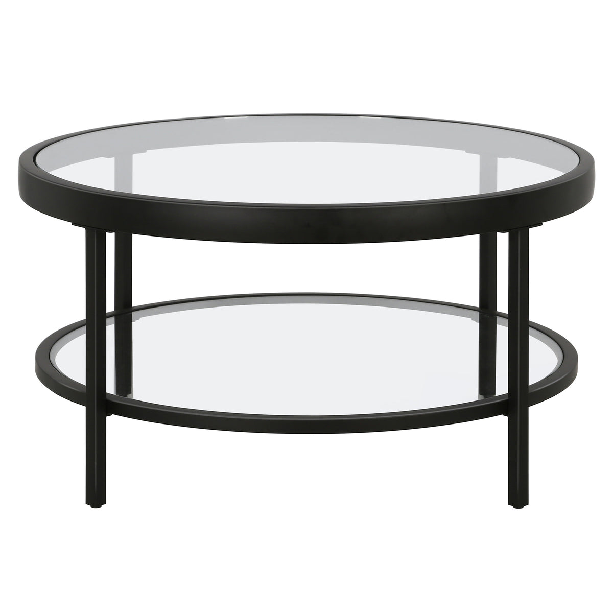 Clear And Black Glass And Steel Round Coffee Table With Shelf By Homeroots | Coffee Tables | Modishstore - 1