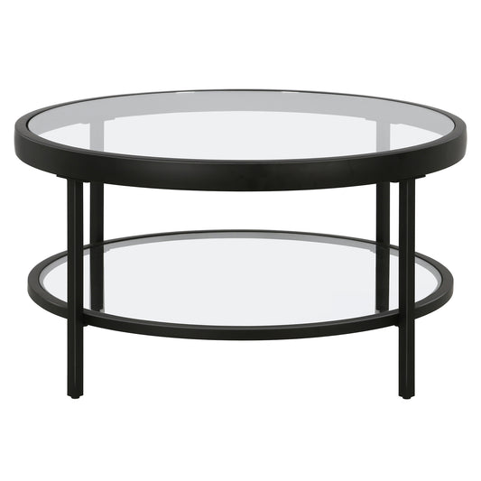 Clear And Black Glass And Steel Round Coffee Table With Shelf By Homeroots | Coffee Tables | Modishstore - 1