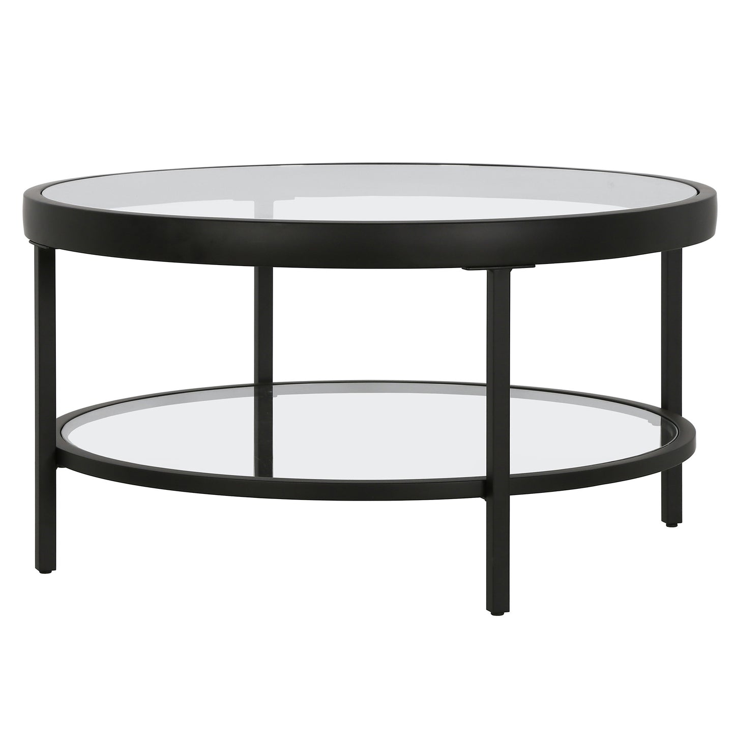 Clear And Black Glass And Steel Round Coffee Table With Shelf By Homeroots | Coffee Tables | Modishstore - 3