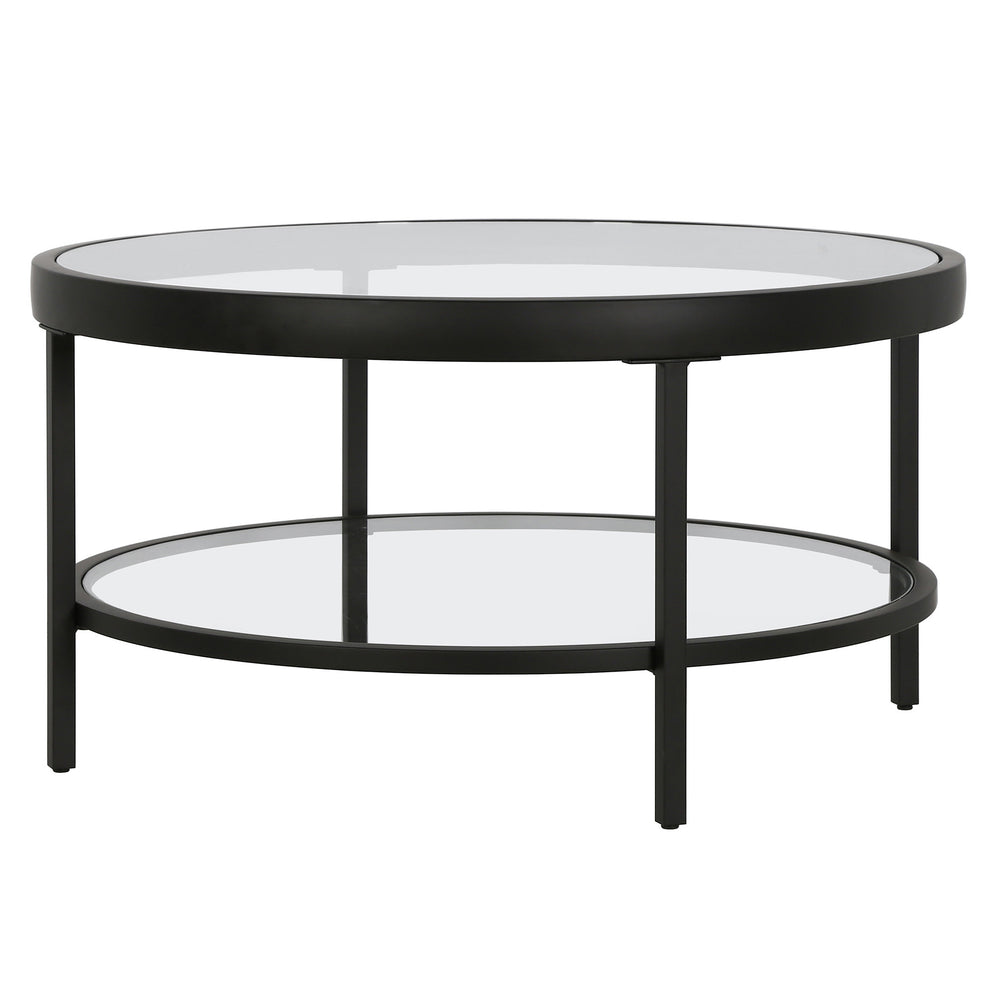 Clear And Black Glass And Steel Round Coffee Table With Shelf By Homeroots | Coffee Tables | Modishstore - 3