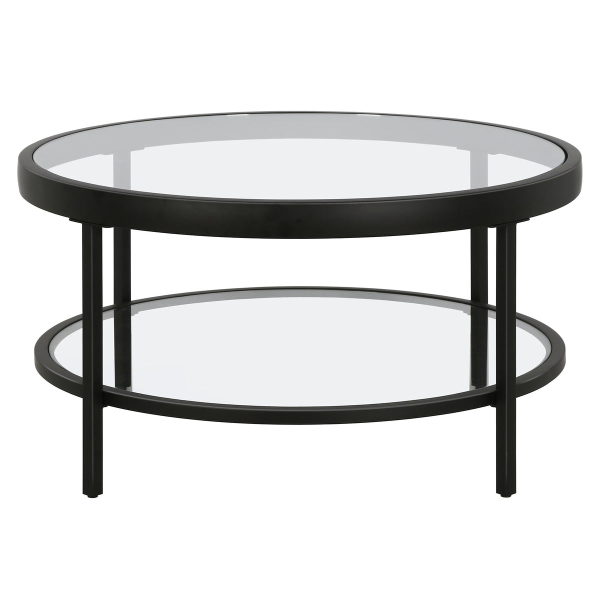 Clear And Black Glass And Steel Round Coffee Table With Shelf By Homeroots | Coffee Tables | Modishstore - 4