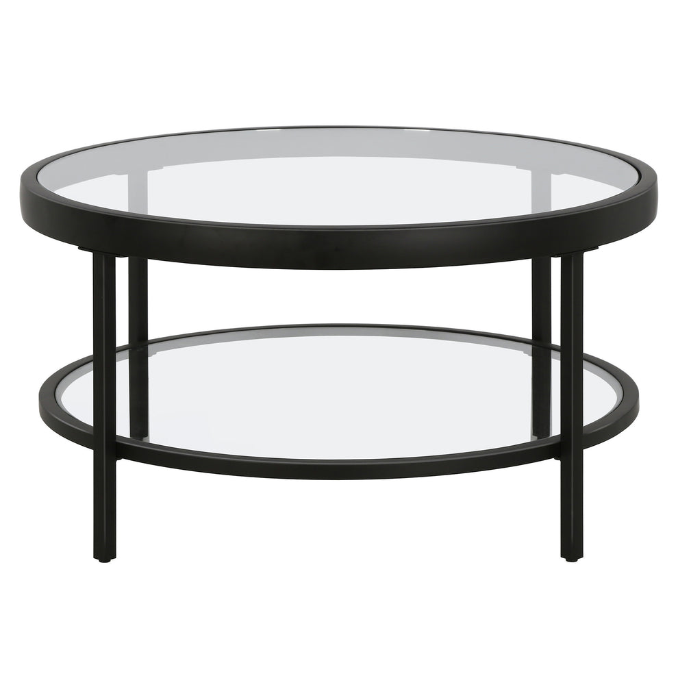 Clear And Black Glass And Steel Round Coffee Table With Shelf By Homeroots | Coffee Tables | Modishstore - 4