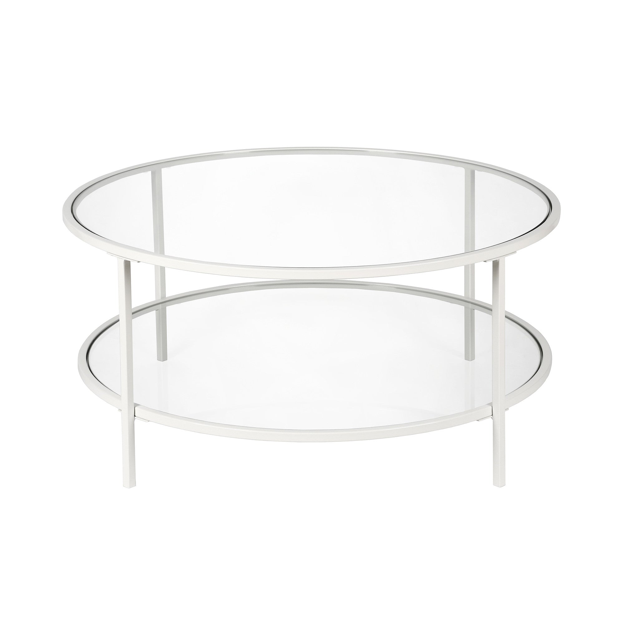 White Glass And Steel Round Coffee Table With Shelf