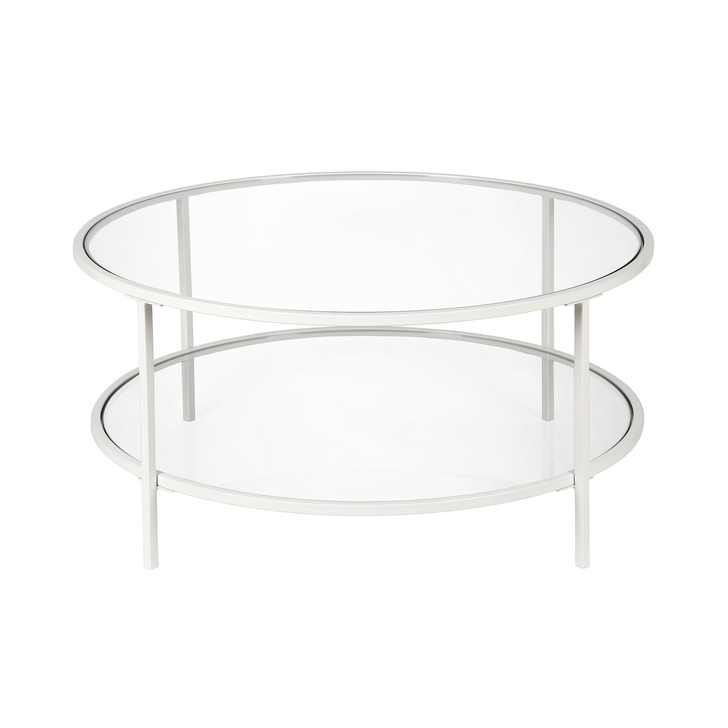 White Glass And Steel Round Coffee Table With Shelf By Homeroots | Coffee Tables | Modishstore - 8