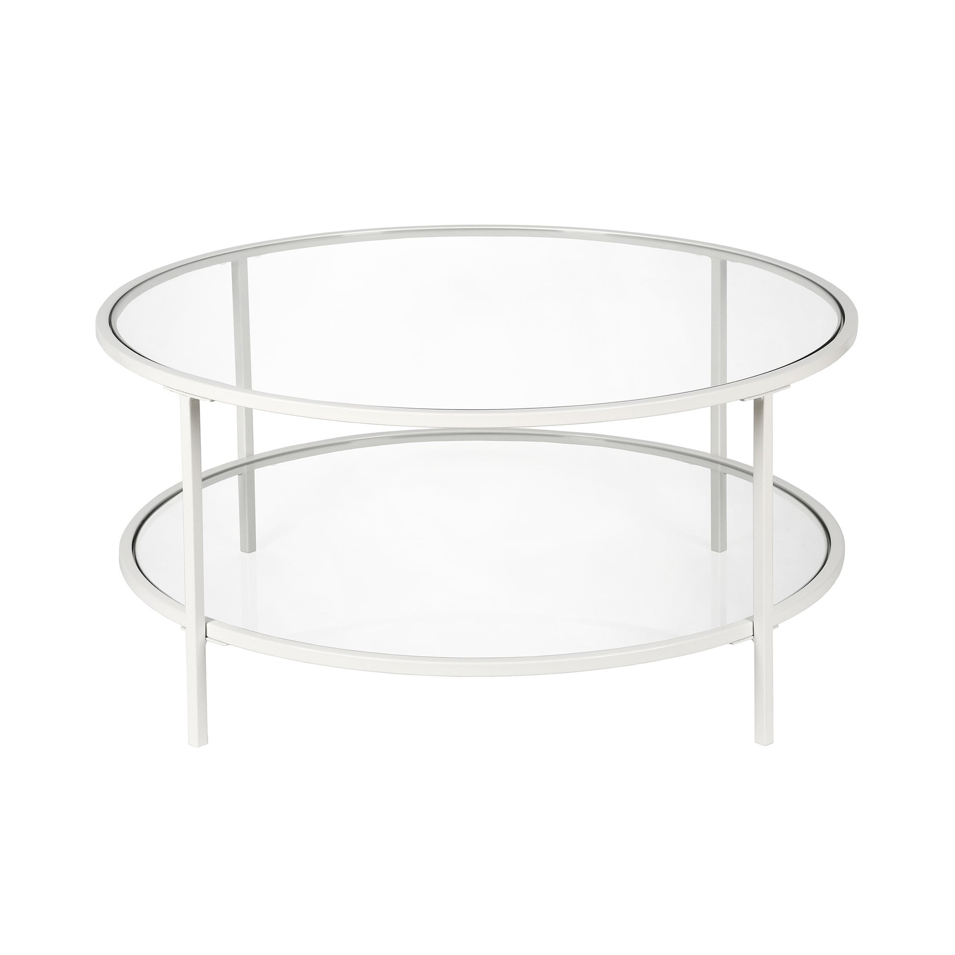 White Glass And Steel Round Coffee Table With Shelf By Homeroots | Coffee Tables | Modishstore - 8