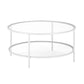 White Glass And Steel Round Coffee Table With Shelf By Homeroots | Coffee Tables | Modishstore - 2