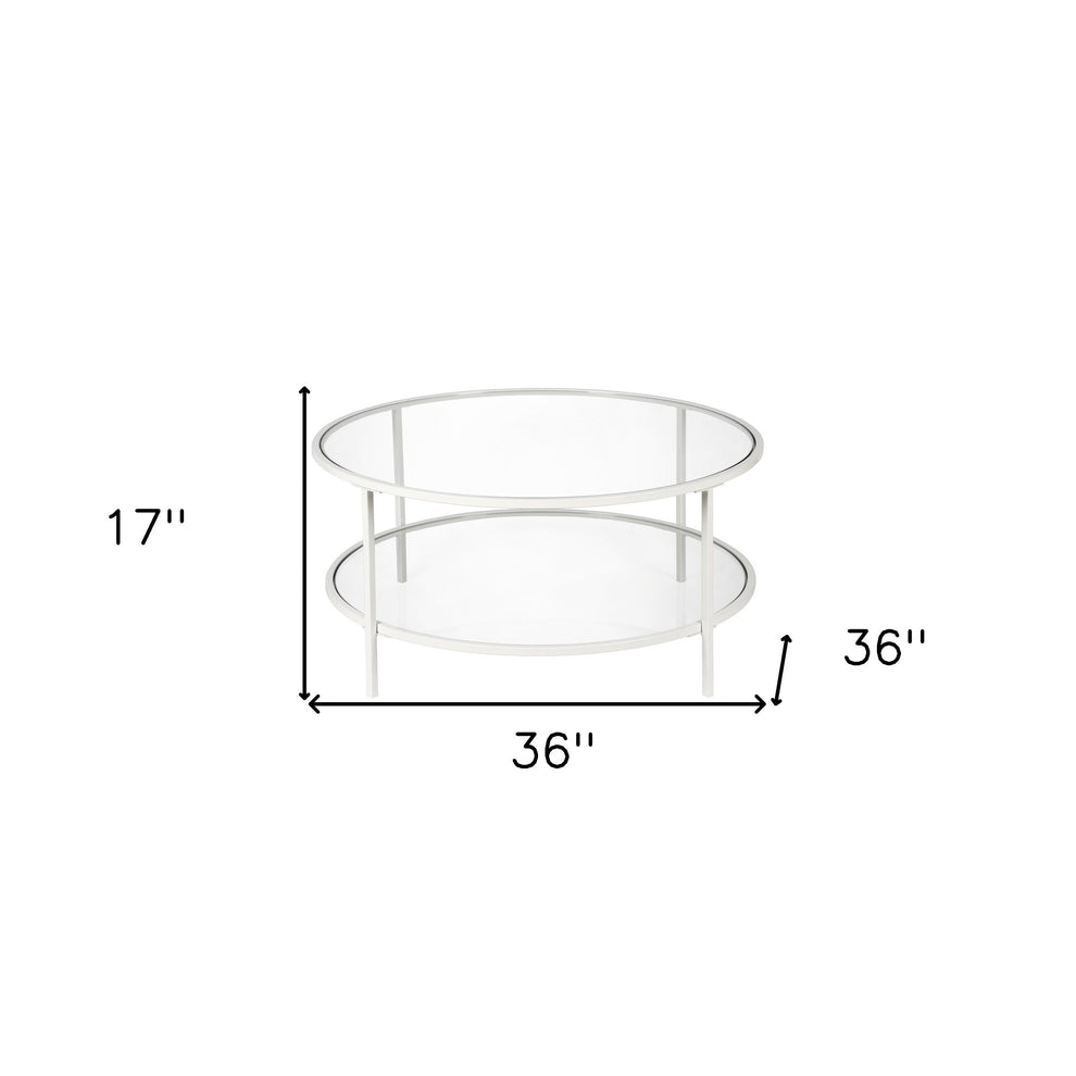 White Glass And Steel Round Coffee Table With Shelf By Homeroots | Coffee Tables | Modishstore - 5