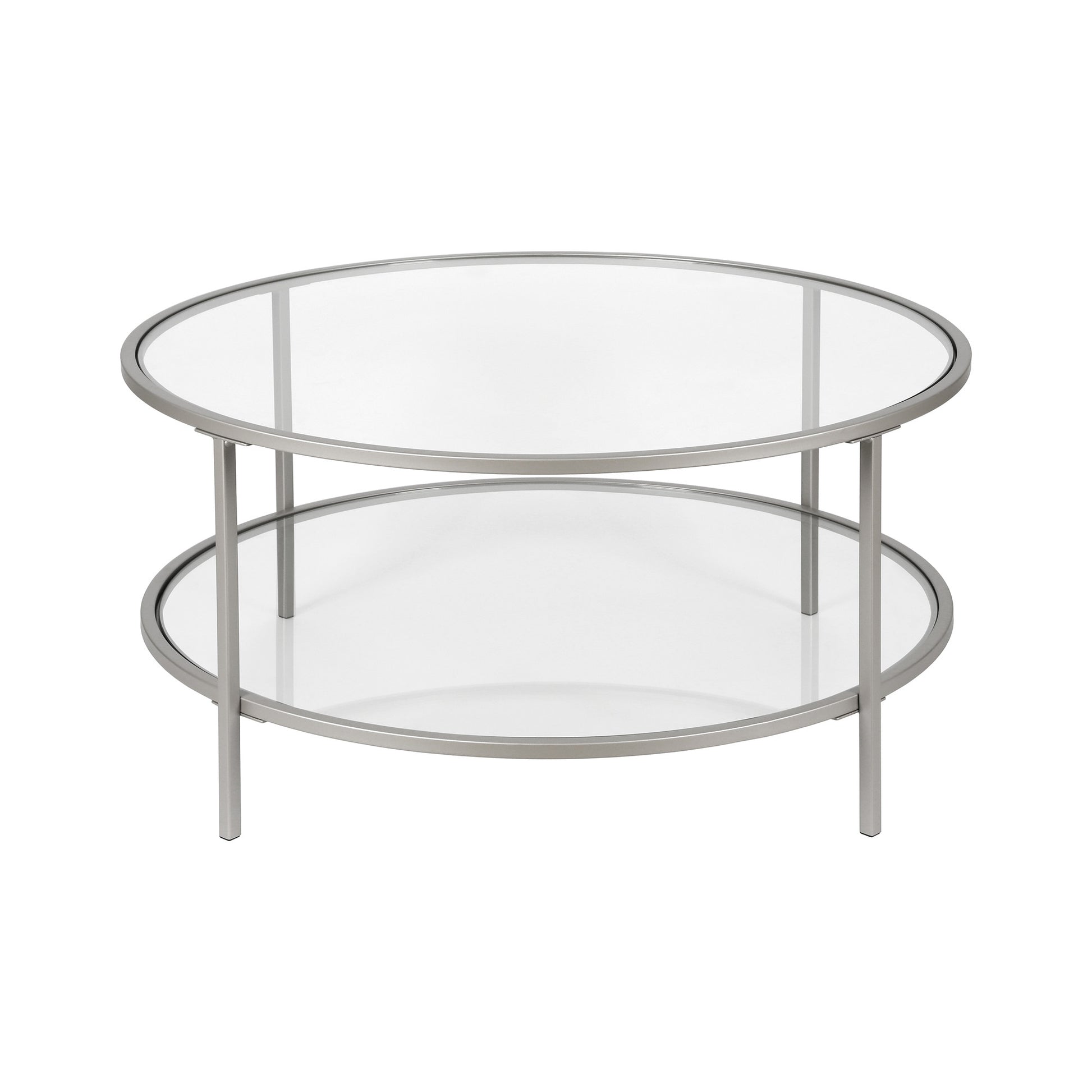 Silver Glass And Steel Round Coffee Table With Shelf By Homeroots | Coffee Tables | Modishstore - 8
