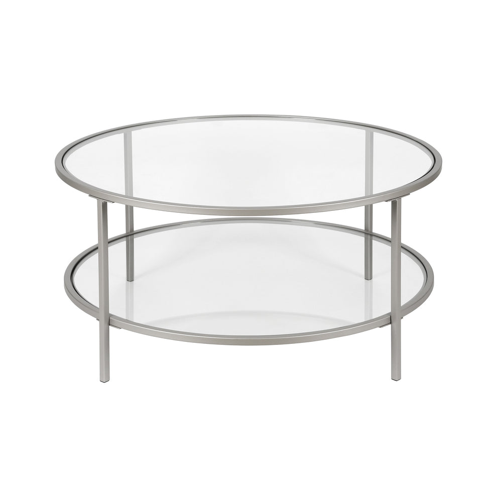 Silver Glass And Steel Round Coffee Table With Shelf By Homeroots | Coffee Tables | Modishstore - 8