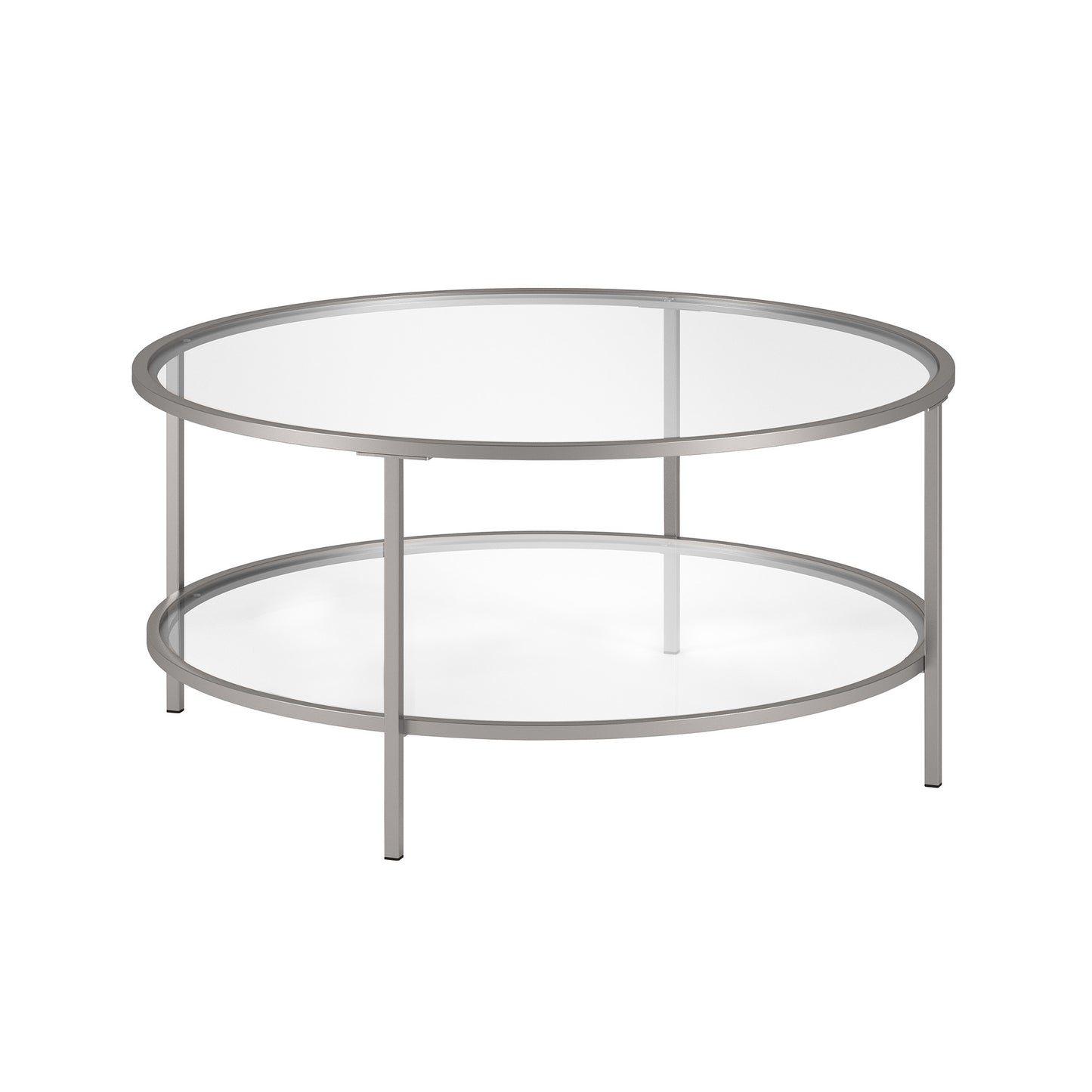 Silver Glass And Steel Round Coffee Table With Shelf By Homeroots | Coffee Tables | Modishstore - 2