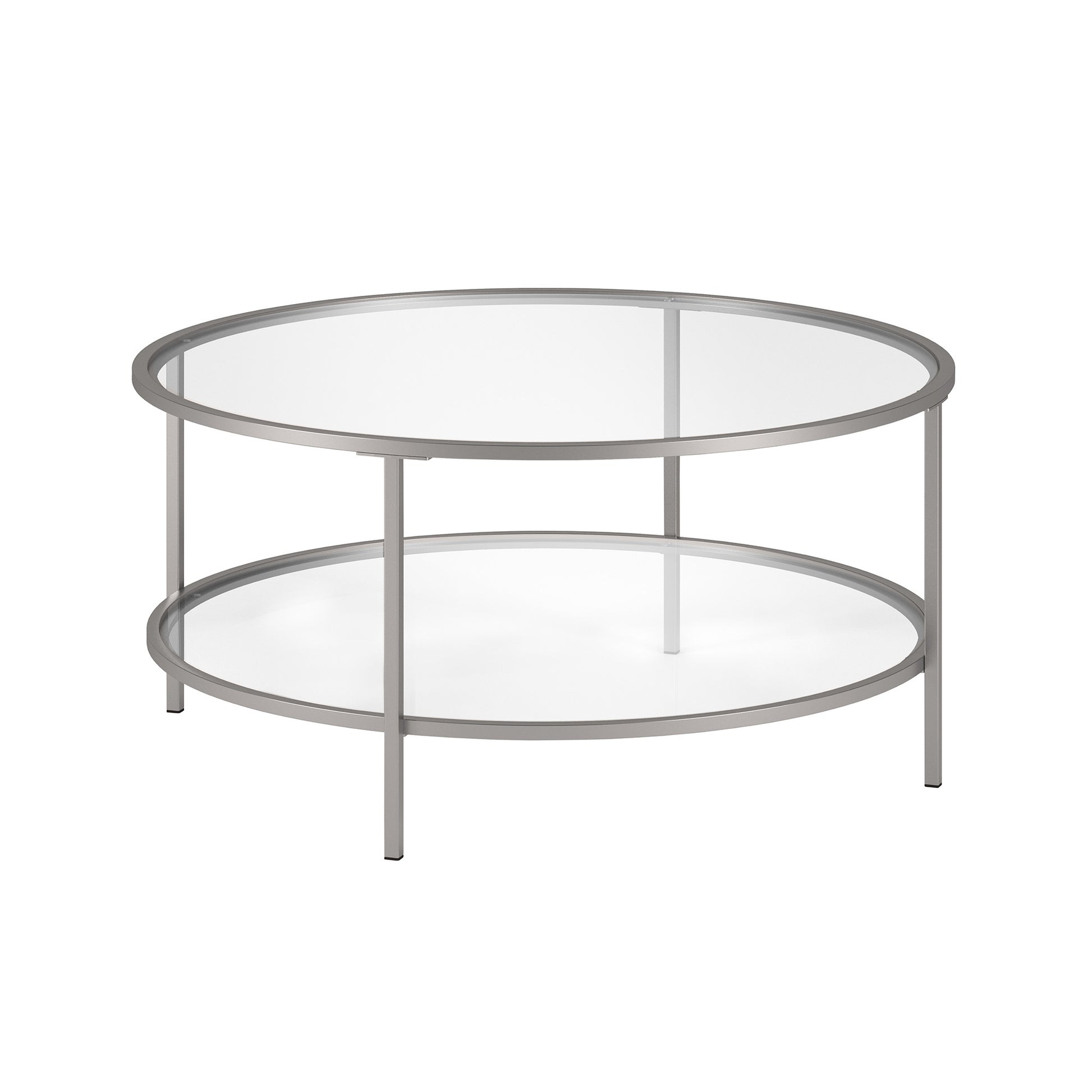 Silver Glass And Steel Round Coffee Table With Shelf By Homeroots | Coffee Tables | Modishstore - 2