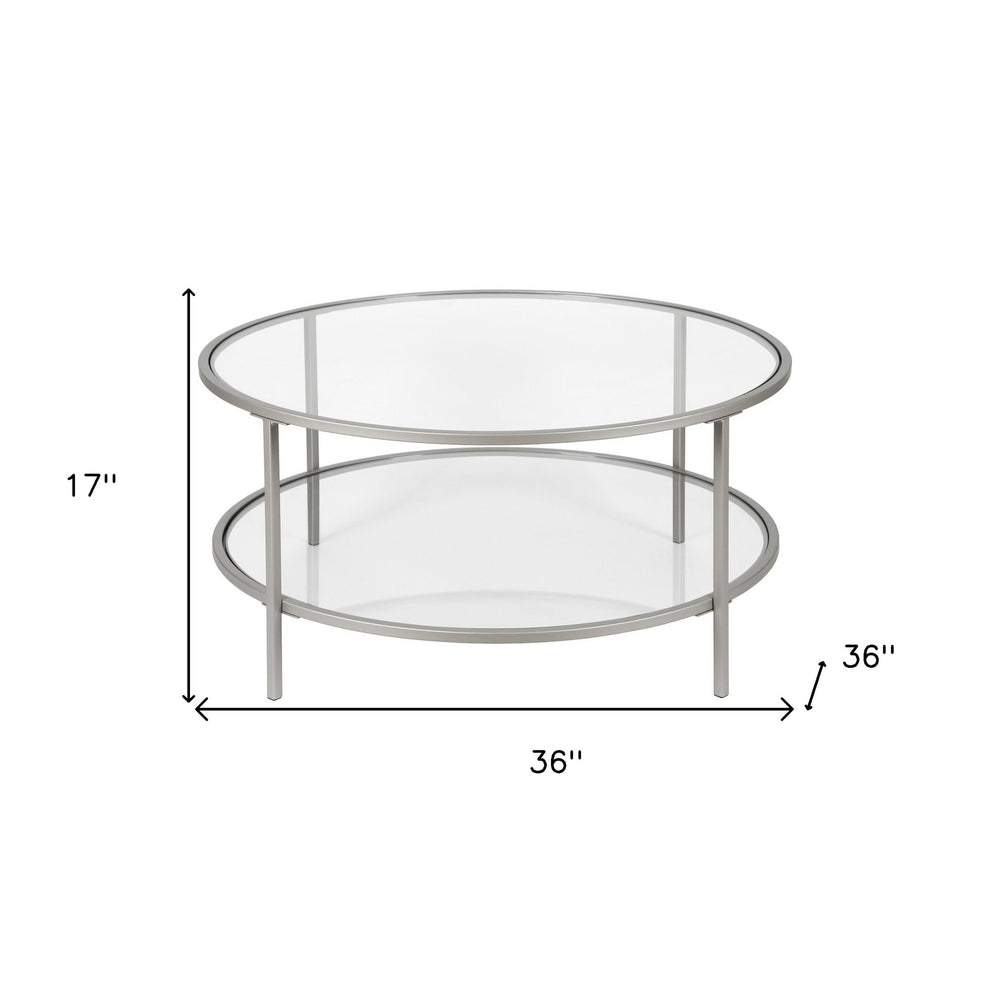Silver Glass And Steel Round Coffee Table With Shelf By Homeroots | Coffee Tables | Modishstore - 5