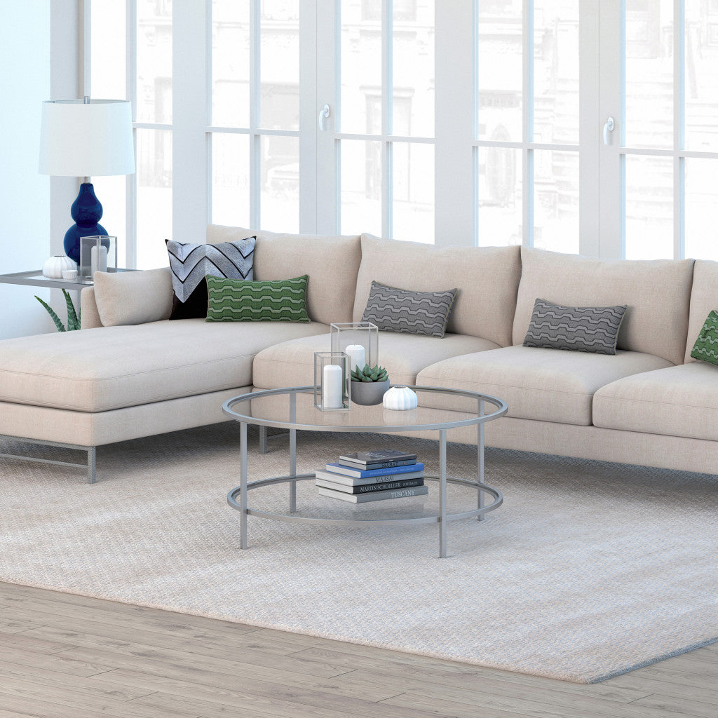 Silver Glass And Steel Round Coffee Table With Shelf By Homeroots | Coffee Tables | Modishstore - 4