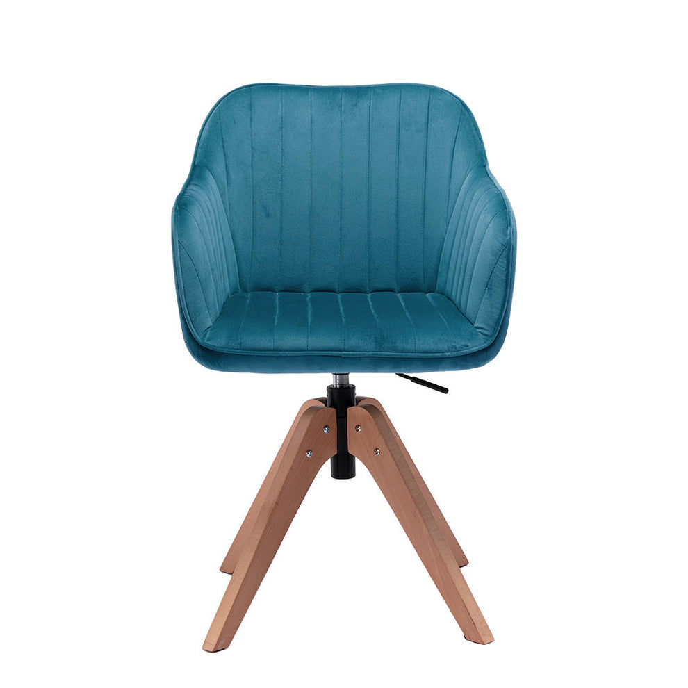 Tufted Teal Blue And Natural Velvet and Wood Dining Arm Chair By Homeroots | Dining Chairs | Modishstore - 2
