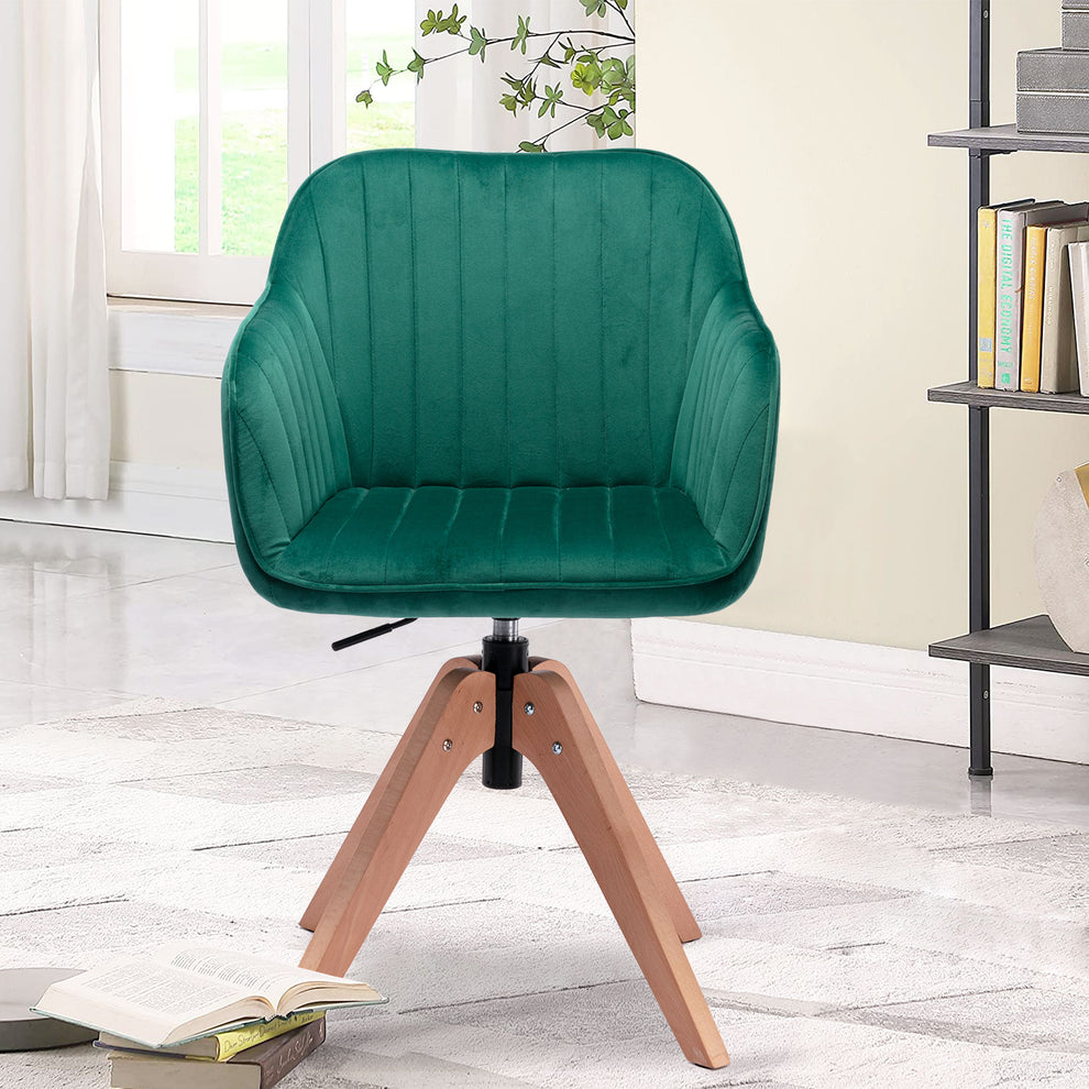 Tufted Green And Natural Velvet and Wood Dining Arm Chair By Homeroots | Dining Chairs | Modishstore - 2