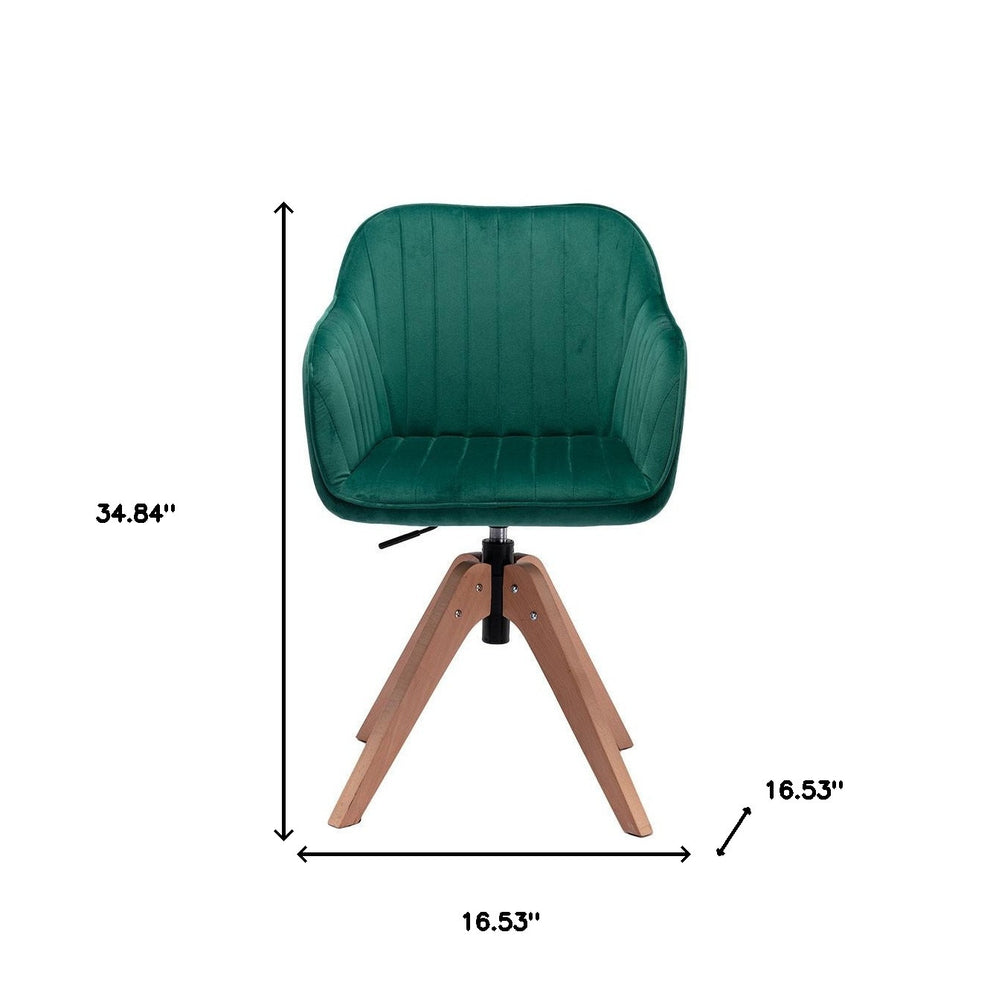 Tufted Green And Natural Velvet and Wood Dining Arm Chair By Homeroots | Dining Chairs | Modishstore - 4