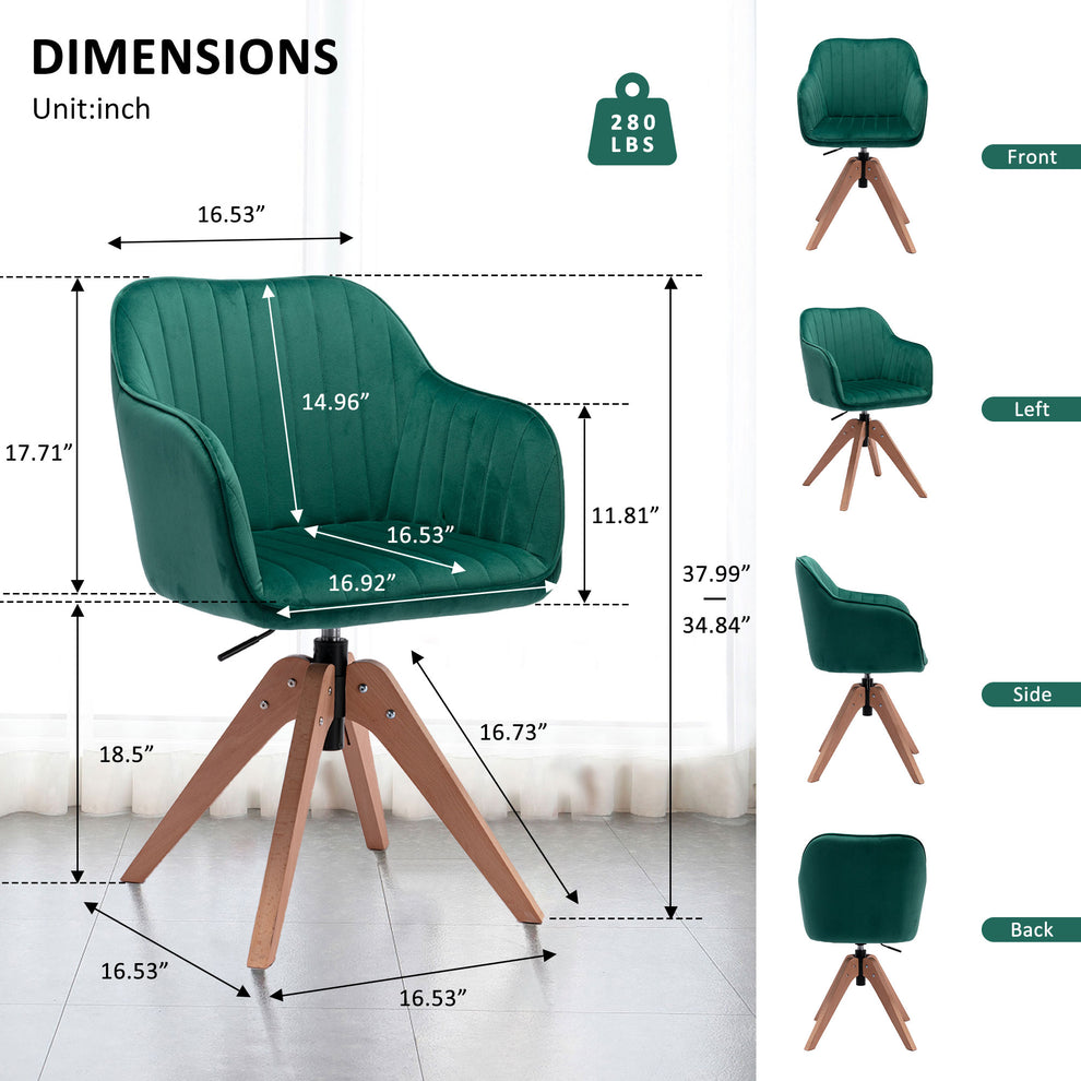 Tufted Green And Natural Velvet and Wood Dining Arm Chair By Homeroots | Dining Chairs | Modishstore - 5