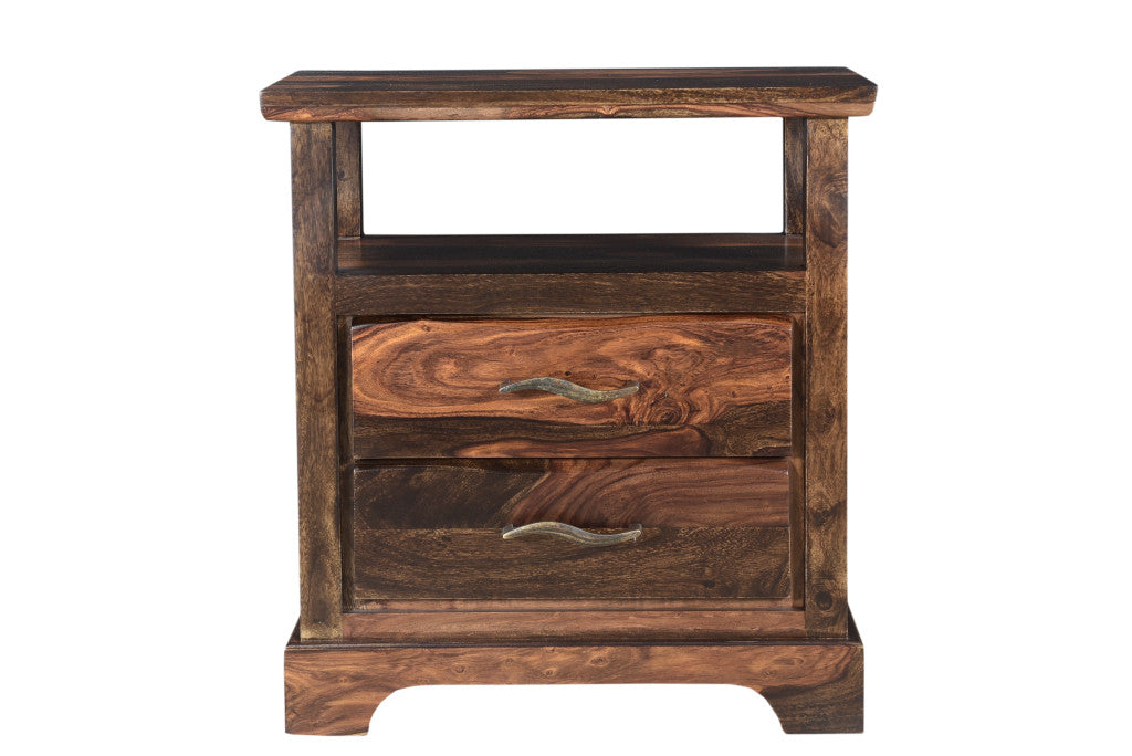 Dark Brown Two Drawer Solid Wood Nightstand By Homeroots | Nightstands | Modishstore - 3