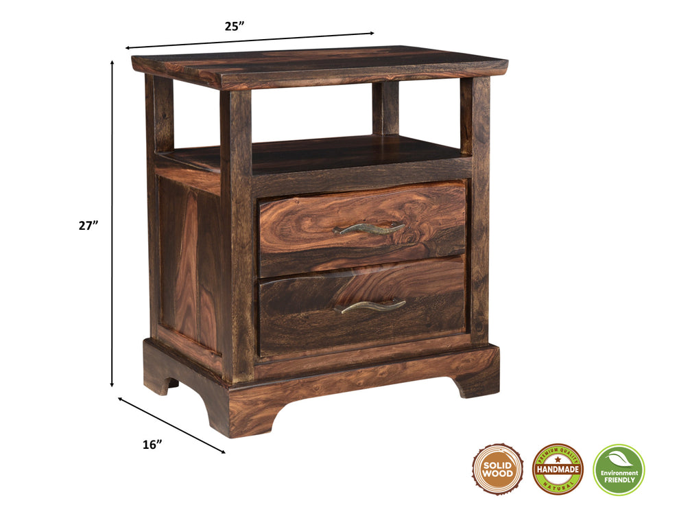 Dark Brown Two Drawer Solid Wood Nightstand By Homeroots | Nightstands | Modishstore - 8
