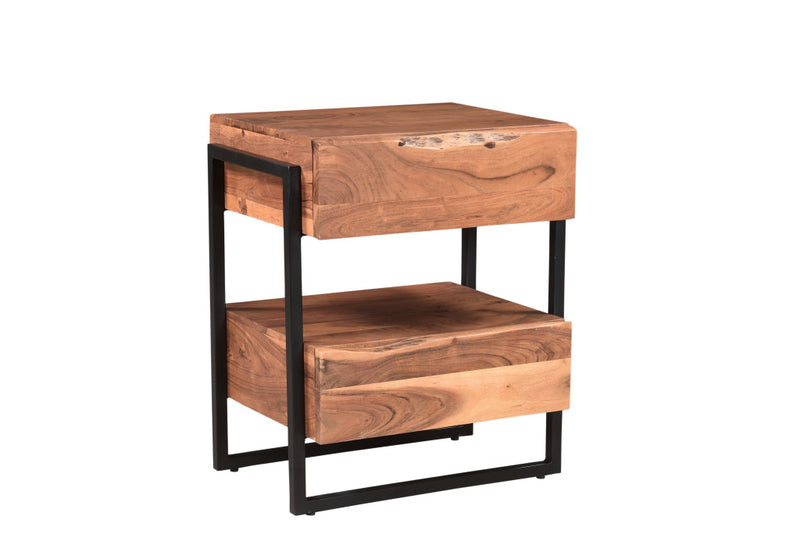 Brown Two Drawer Wood and Metal Nightstand By Homeroots | Nightstands | Modishstore - 1