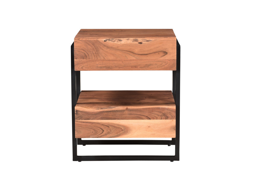 Brown Two Drawer Wood and Metal Nightstand By Homeroots | Nightstands | Modishstore - 7